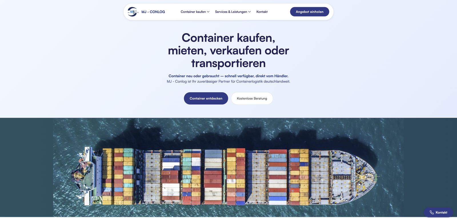 Screenshot der Website von MJ-Conlog – Desktop-Ansicht