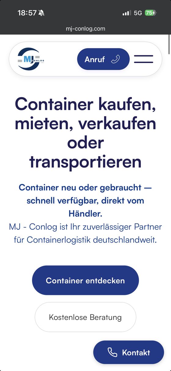 Screenshot der Website von MJ-Conlog – Mobilansicht