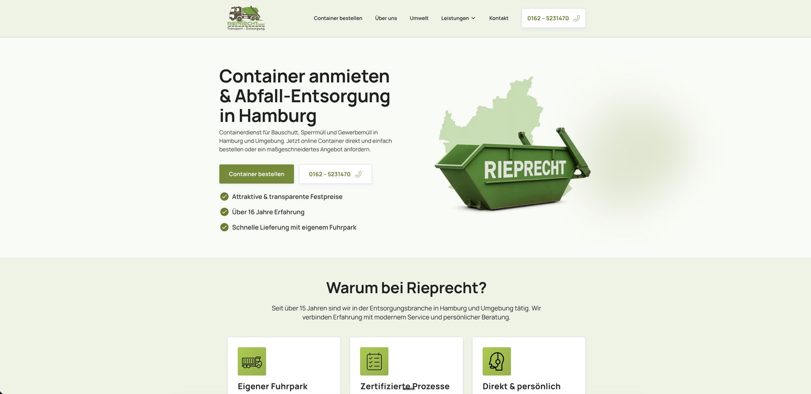 Screenshot der Website der Rieprecht GmbH – Desktop-Ansicht